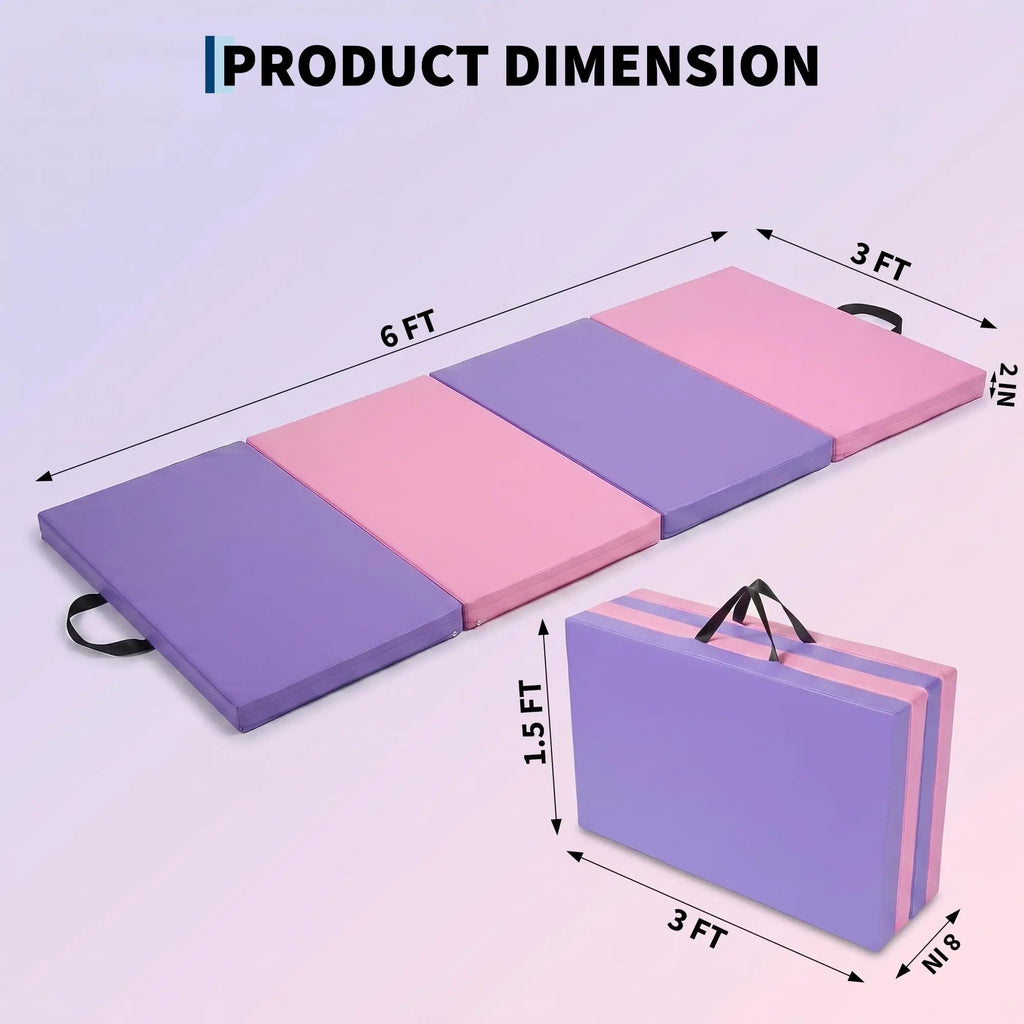 6x3 Ft Gymnastics Mat, 2'' Thick 4-Fold Exercise Floor Mat For Home Gym, Yoga, Pilates, Tumbling Training mbzr