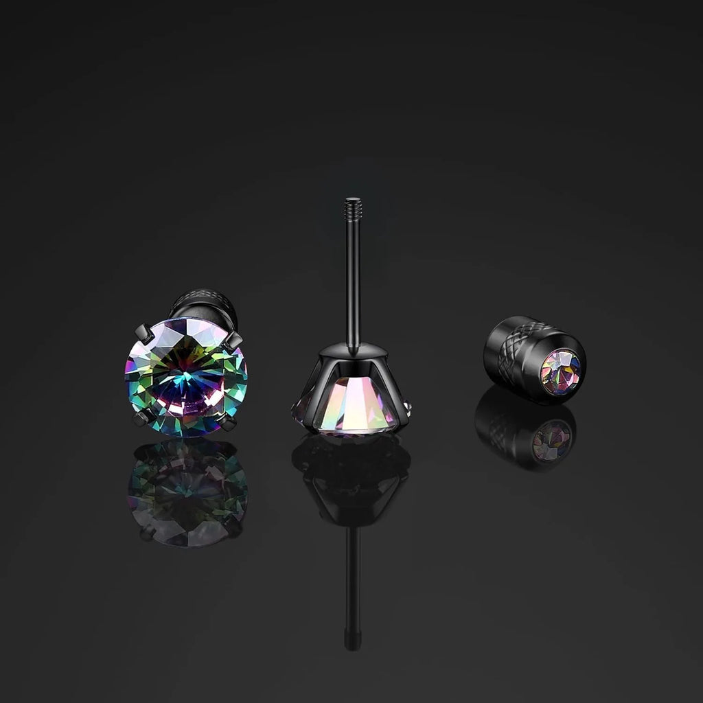 G23 Titanium Screw Back 20G 5A Cubic Zirconia Earrings Studs for Women Men Double Side Earrings Piercing Sleeper Studs Jewelry
