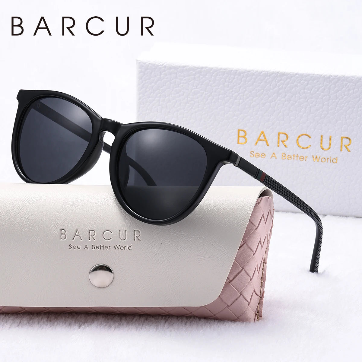 BARCUR Pink Fashion Polarized Glasses Bright Comfort PC Round Frame Holiday Travel Women Sunglasses Most Fashion Gift For Girls