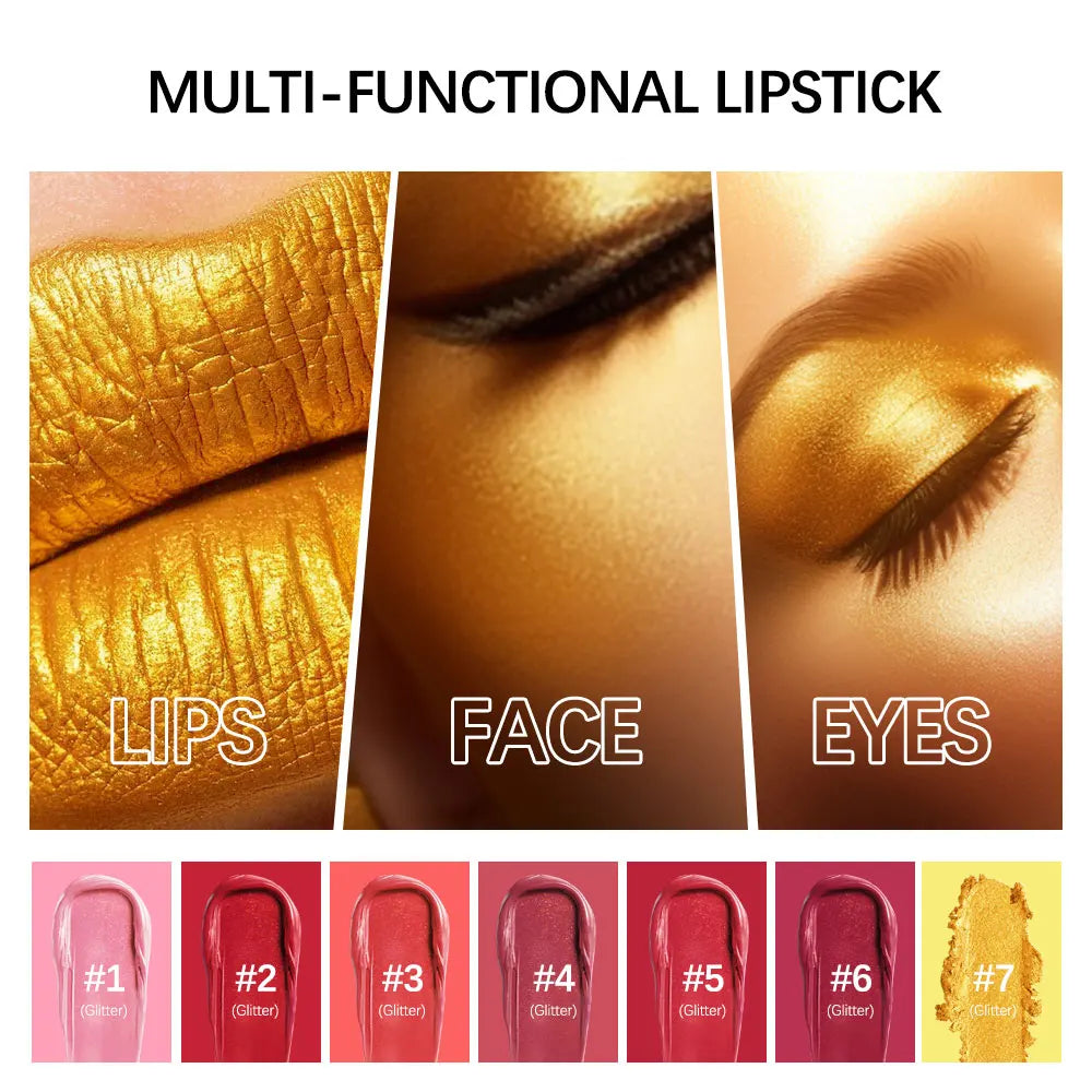 Glitter Shimmer Gold Lipstick Long Lasting Waterproof Cosmetic Gold Brick Tube mbzr