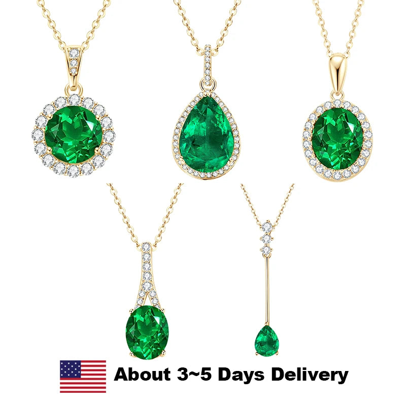 Elegant Artificial Emerald Pendant Necklace Round Oval Cut Women 925 Sterling Silver Chain GreenColor Waterdrop Necklace Jewelry mbzr
