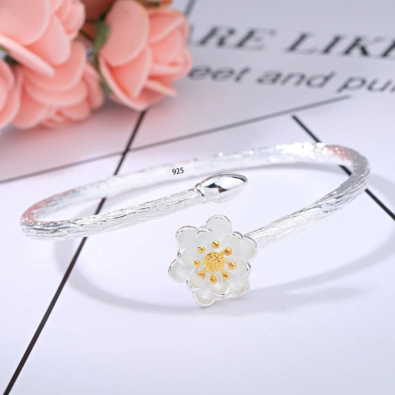 925 Sterling Silver Bracelet Rose Flower Linked Vintage Punk Adjustable Chain For Woman Girl Jewelry Gift Dropship Wholesale