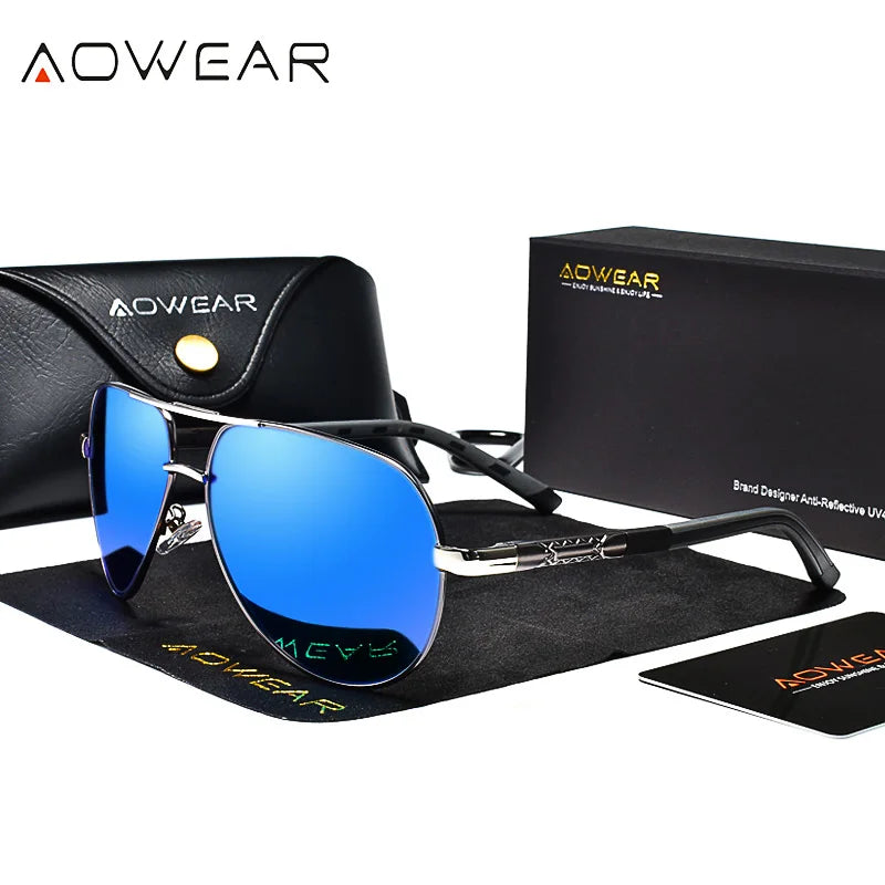 AOWEAR Aviation Mirror Polarized Sunglasses Brand Designer Retro Eyewear