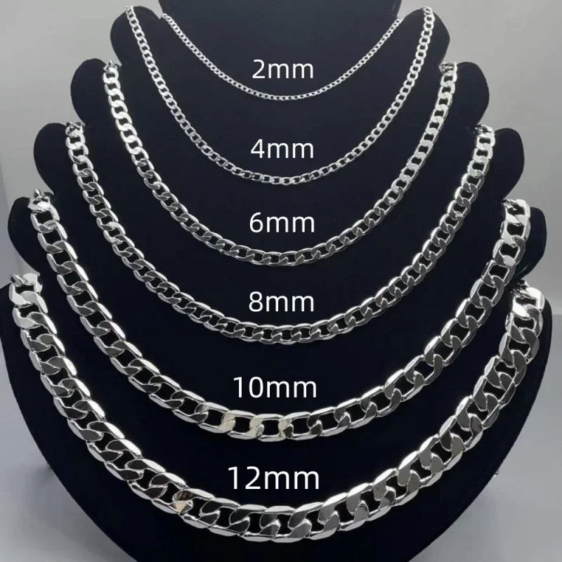 Men's 925 Sterling Silver Necklace 2/4/6/8/10/12MM 40-75cm Face Chain Necklace Lobster Clasp Men Women Engagement Jewelry Gifts mbzr