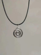 Y2K spiral swirl stainless steel pendant necklace unisex vintage handmade braided leather design