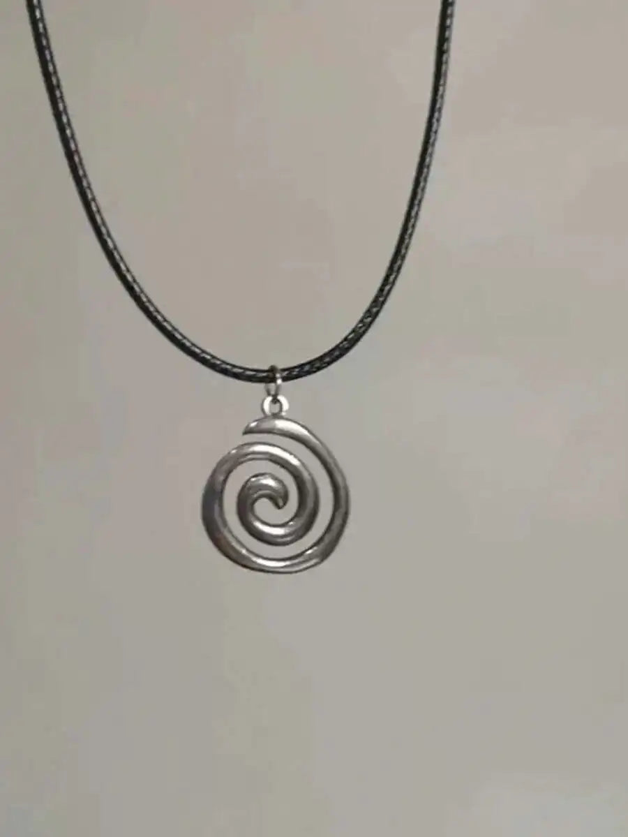 Y2K spiral swirl stainless steel pendant necklace unisex vintage handmade braided leather design