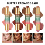 Multiuse Double Head Blush Bronzer Stick Butter Glow & Go Light Glossy Face Contour Blush Stick Long Lasting Waterproof Blusher mbzr