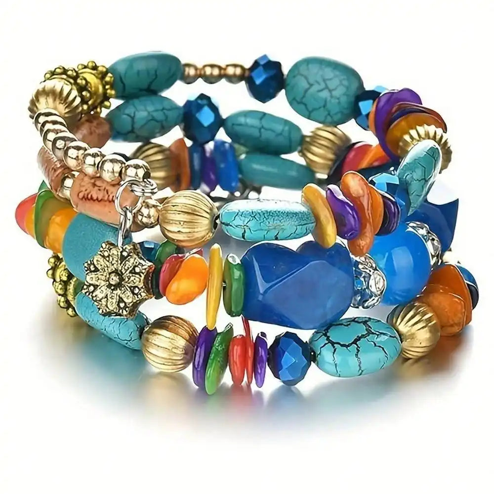 Multi-Layered Irregular Natural Agate Beads Bohemian Charming Bracelet - Vintage-Inspired Yoga Jewelry For Women - Perfect Gift For Girlfriend, Family, Friends, Birthdays, Festivals, And Anniversaries With Small, Delicate, An