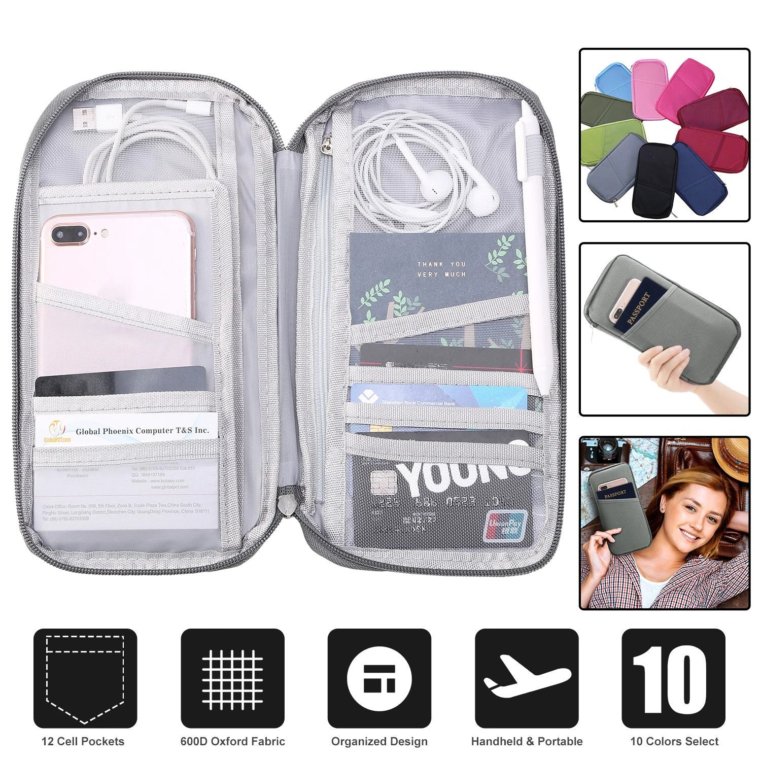Travel Passport Wallet 12Cells Ticket ID Credit Card Holder Water Repellent Documents Phone Organizer mbzr