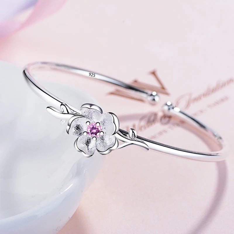 925 Sterling Silver Bracelet Rose Flower Linked Vintage Punk Adjustable Chain For Woman Girl Jewelry Gift Dropship Wholesale