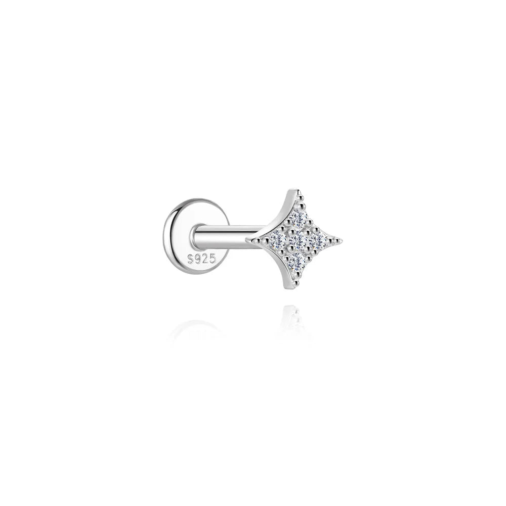 ROXI Moissanite 925 Sterling Silver Flower Tassel for Women Flat Back Piercing Earring Stud Helix Star Earring Fine Jewelry Gift mbzr