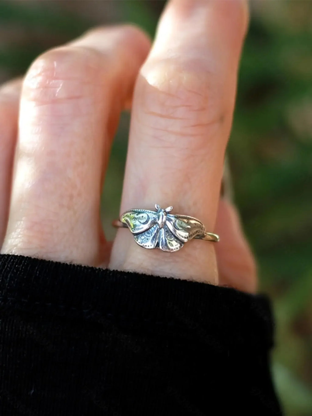 Gothic Dark Punk Moth Ring, Vintage Women's Party Creative Design Ring, Unique Personality Jewelry, Retro Style Accessory, Dark Aesthetic Rings, Statement Rings, Metal Rings