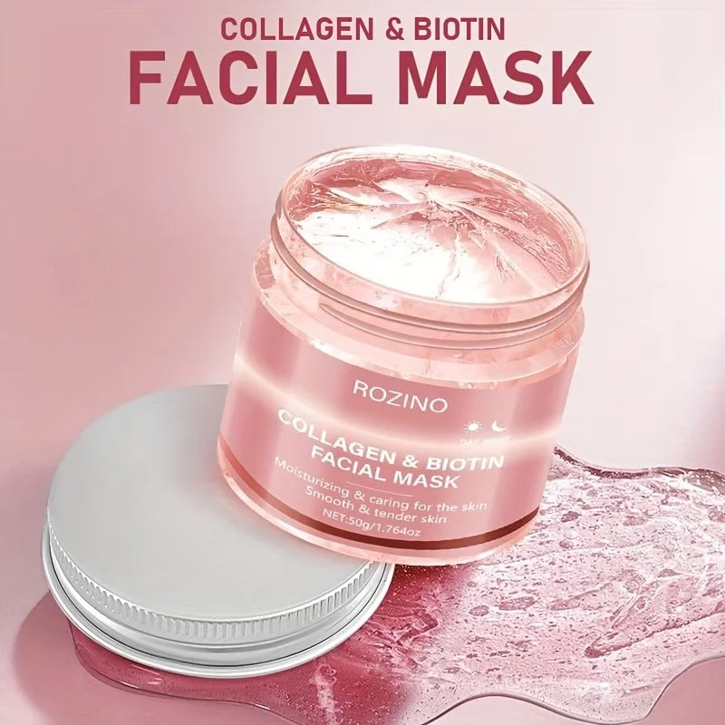 50g Biotin Collagen Day & Night Mask, Hydrates, Keeps Skin Moist And Plump, Firms Skin, Brightens Complexion, Smooths Skin, Makes Skin Look Younger. Suitable for Daily Use And Holiday Gifts, Giving Her A Beautiful Face mbzr