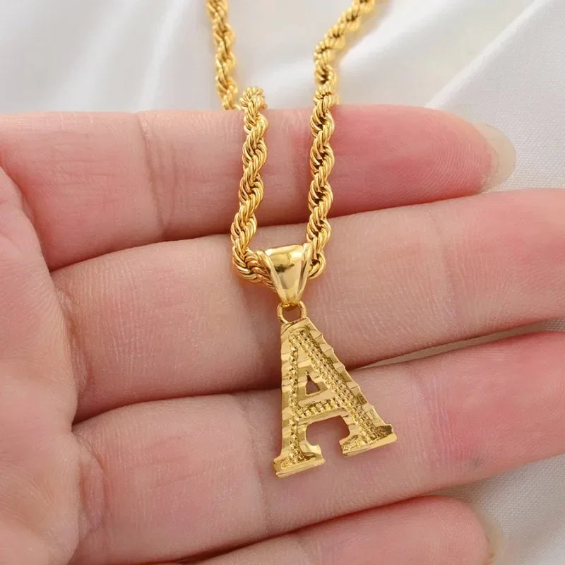 A-Z letter necklace, men's and women's gold-plated initials pendant rope chain, English letter jewelry Daily WearO mbzr
