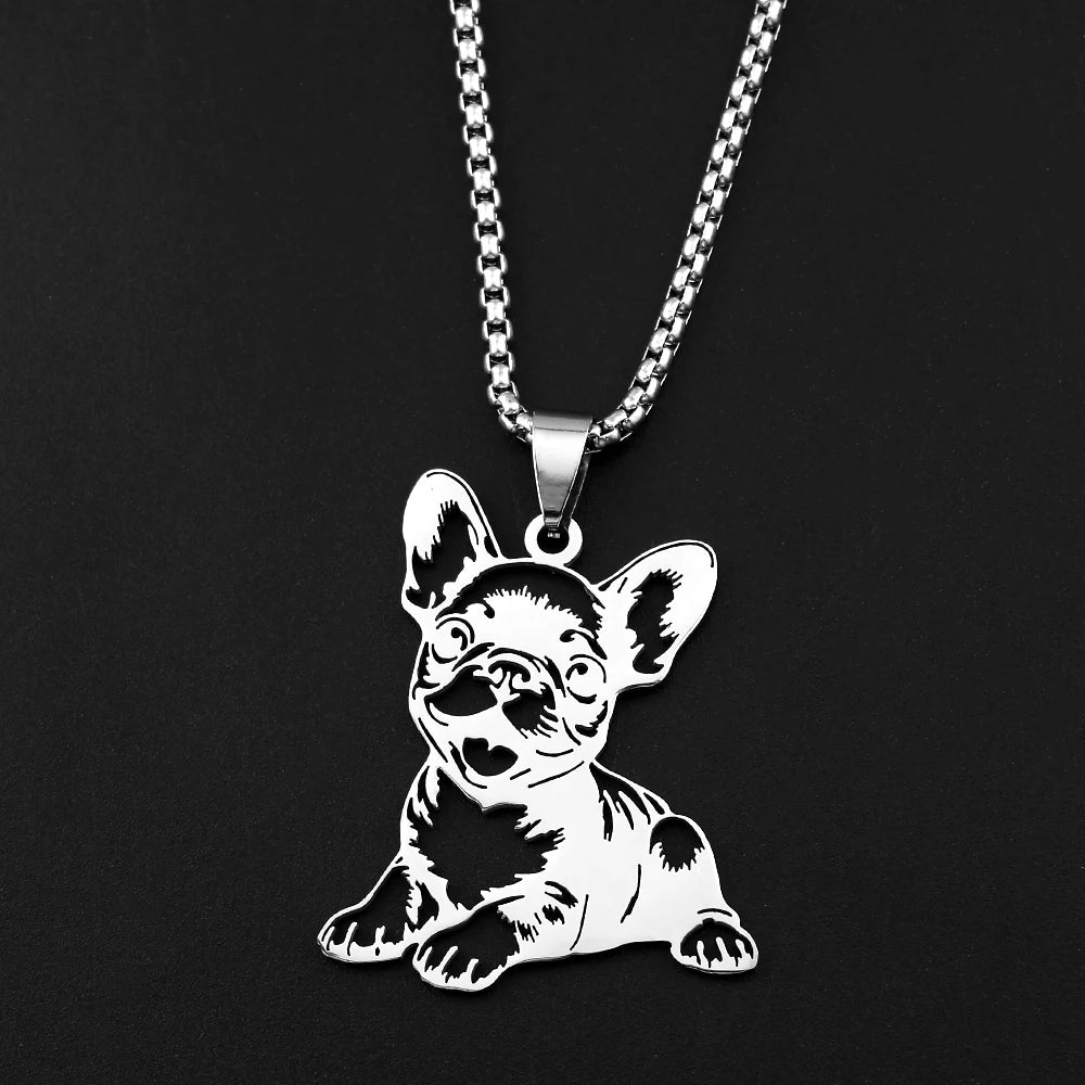 Sweet French Bulldog Chain For Women Men Stainless Steel Silver Color Animal Puppy Pug Dog Lovely Pendant Necklace Jewelry