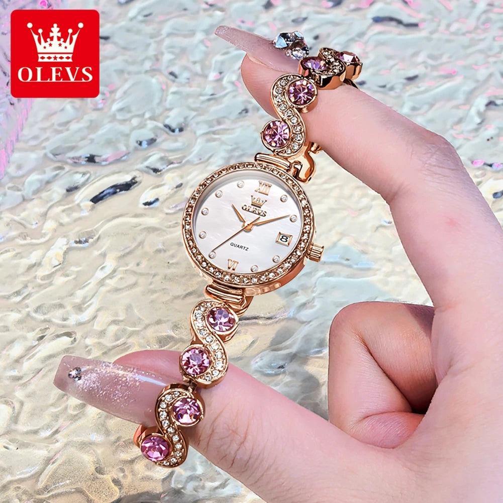 OLEVS 5633 Women Watch Dress Elegant All Diamond Bracelet Luxury Original Waterproof Watch HD Automatic Date Women Quartz Watch mbzr