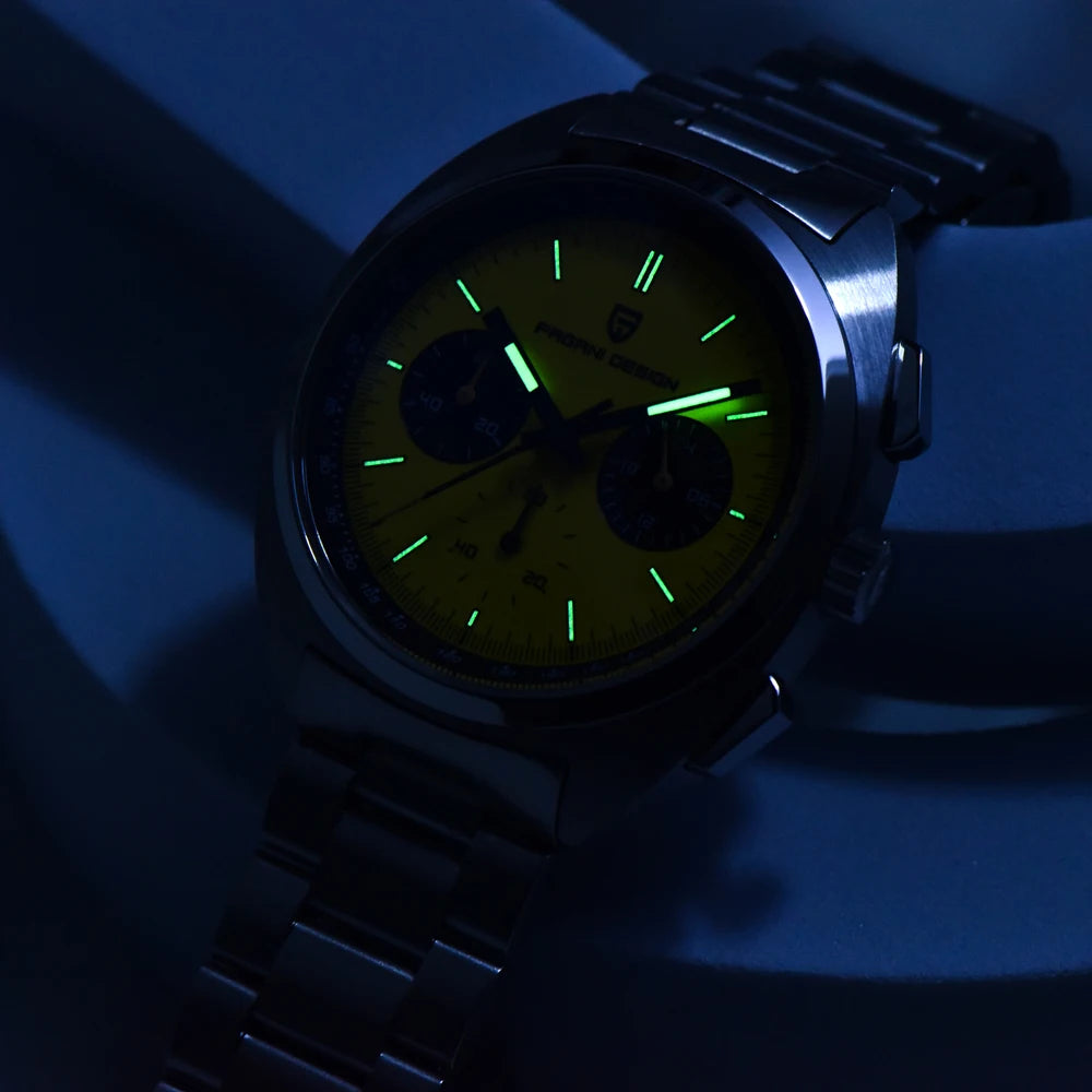 PAGANI DESIGN Men's Watch Yellow Dial Quartz Chronograph Watch Men Japan VK63 Sapphire glass Wrist Watch Men 2026 New Waterproof