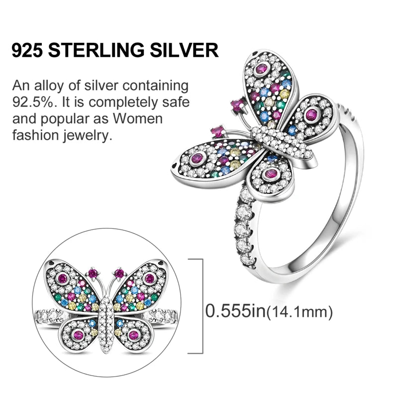 Original 925 Sterling Silver Ring Colorful Diamonds Cubic Zircon Finger Ring for Women