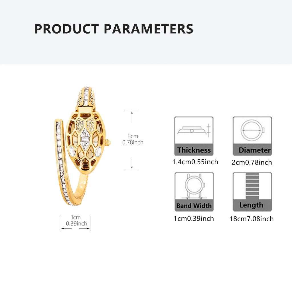 A women's golden snake shaped bracelet with hollowed out design, fashionable and elegant quartz watch, high-end accessory mbzr