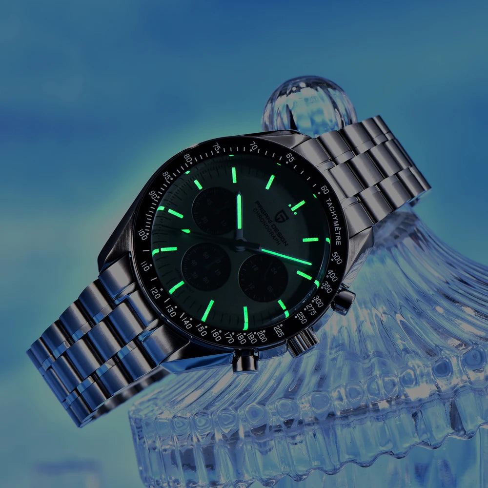 New Classic Men Watch PAGANI DESIGN Golden Green Luxury Quartz Watch For Men Automatic Date Speed Sport Chronograph AR Sapphire crystal Wristwatch Men Local Shipping