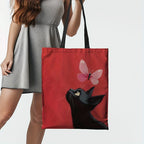 1pc Kitten and Butterfly Canvas Tote Bag - Durable Polyester, Rectangular Shape, Perfect for Shopping & Everyday Use mbzr