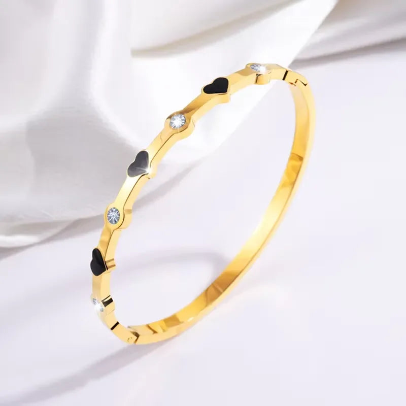 Stainless Steel Luxury 18K Gold Plated Bangles Bracelets Stackable Women's Bangle Bracelet Black Love Heart Fashion Jewelry