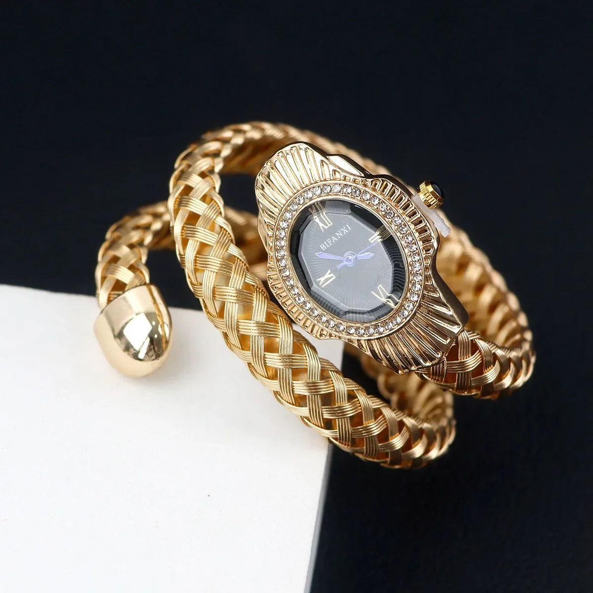 Fashion Diamond BIFANXI New Quartz Watch Women Unique Snake Shape European American Bracelet Watches Wire Braided Lady Wristatch