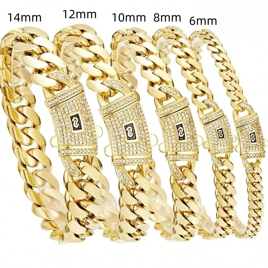 14K Gold Plated Miami Cuban Link Chain Bracelet The New Gold-Plated Craftsmanship Waterproof Fade-Resistant Non-Allergenic Hypoallergenic Material Thickened Link Chain Hip-Hop Jewelry for Men Women Valtentine's Day Gift