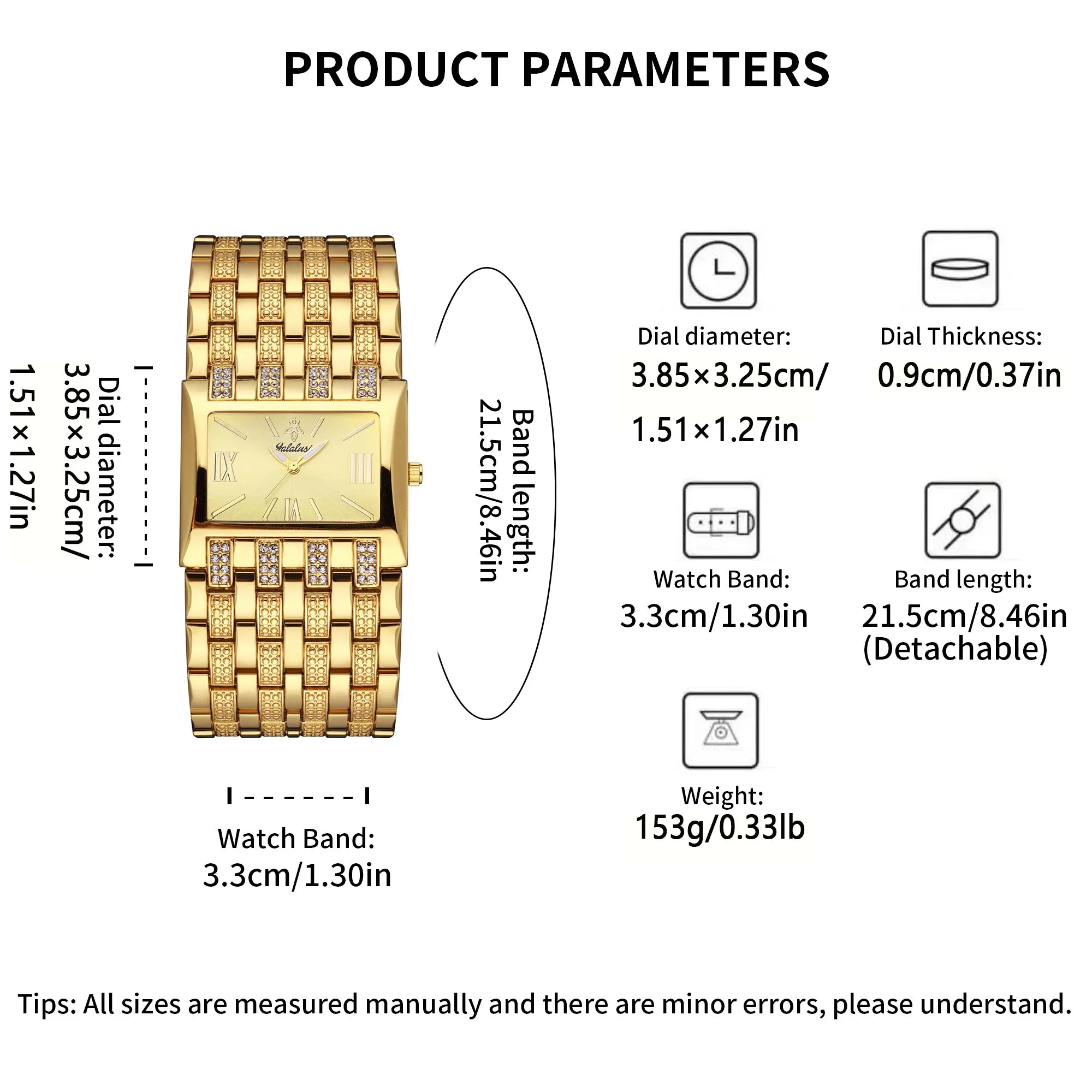 YaLaLuSi Full Rhinestone Square Ladies Watch Silver Metal Strap Gold Roman Dial Luxury Women Quartz Dress Watch