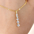 OXTAO Long 5-Stone Moissanite Pendant Necklace D VVS1 for Women Clavicle Chain Necklace Fine Jewelry Gift 14K Gold Filled