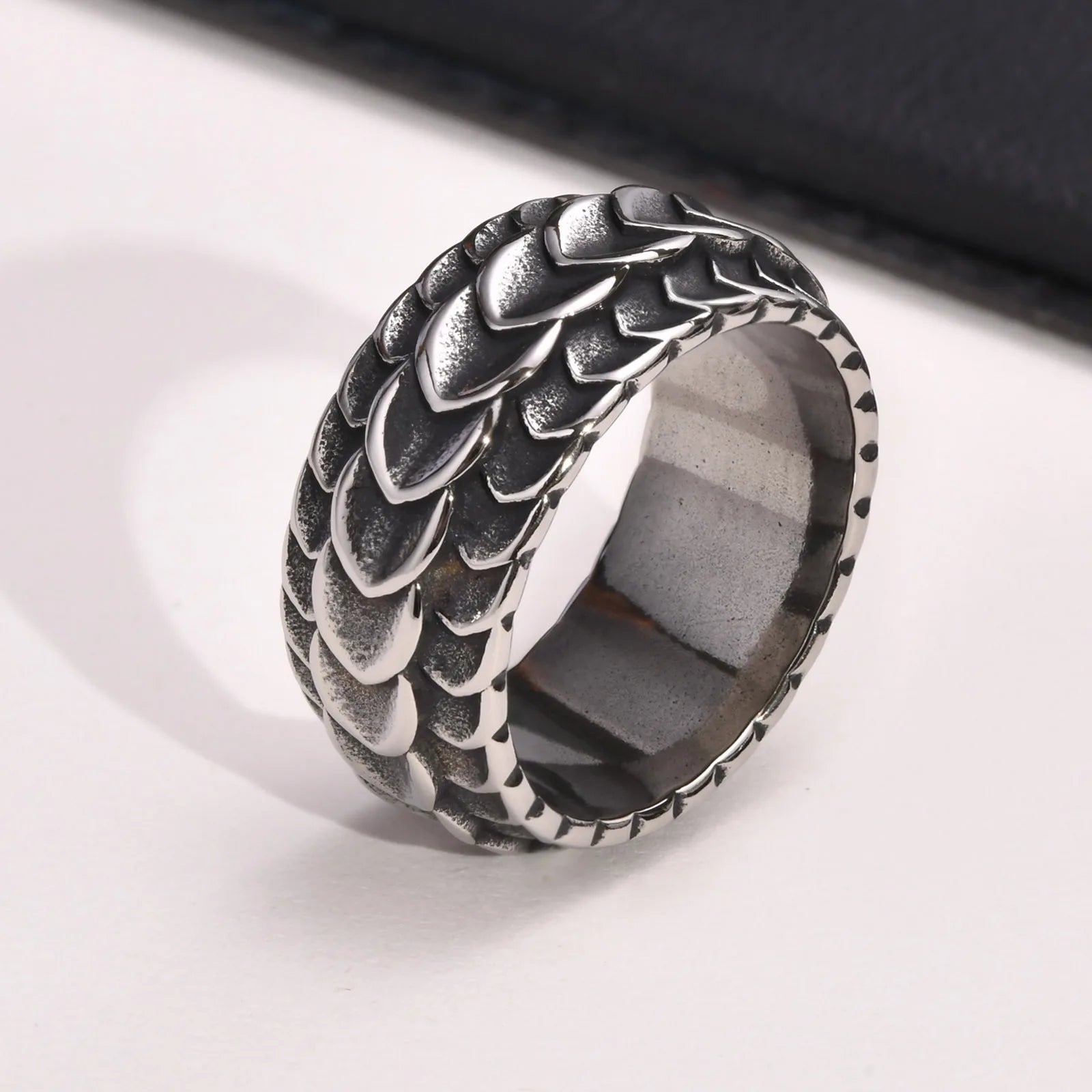 Dragon Scale Anxiety Ring for Men Cool Stainless Steel Snake Dragon Scales Rings Fidget Ring Silver Color  Men Gift