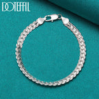 S925 Sterling Silver 6mm Flat Side Chain Bracelet 18-20cm Adjustable Lobster Clasp Anti-allergy Never Fade Minimalist Luxury Wedding Engagement Fine Jewelry Gift For Men Women