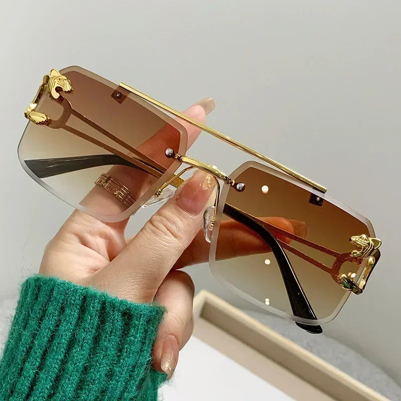 Rimless Square Sunglasses For Men And Women Brand Designer Vintage Luxury Retro Mirror Fashionable And Individualistic Sunglasses Suitable For Daily Wear Festival Gifts Dance Parties Travel And Parties Oculos De Sol