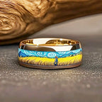 8MM Fashion Oil Painting Inlay Men's Stainless Steel Rings Unique Women Gold Color Steel Ring Wedding Engagement Jewelry Gift