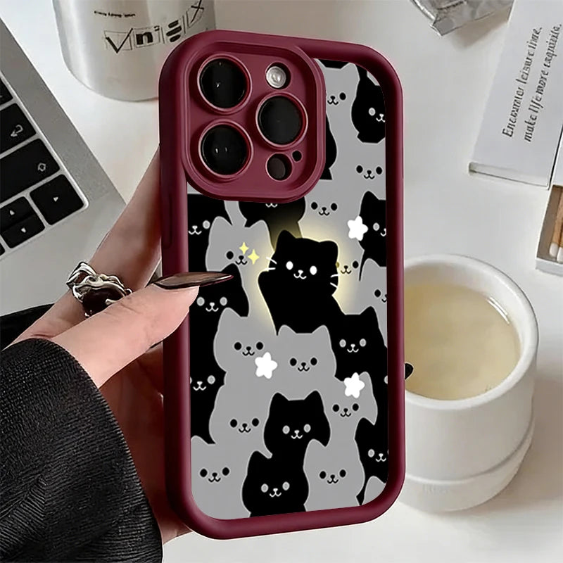 Soft TPU Case For  IPhone 17promax/17air 16 15 14 13 12 11 Pro Max X XS Anti-drop silicone phone case.Lovely Cartoon Cat Couple