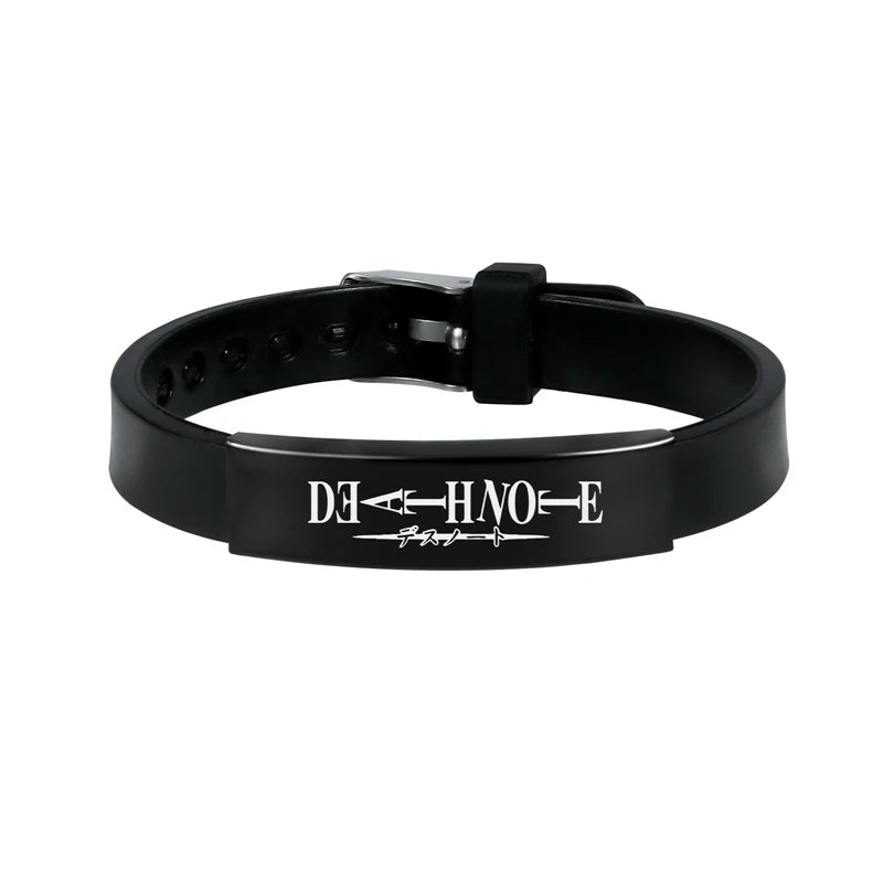 Anime Death Note Black Silicone Cuff Bangle Stainless Steel Bracelets Gift Jewelry for Women and Men Fans Collection