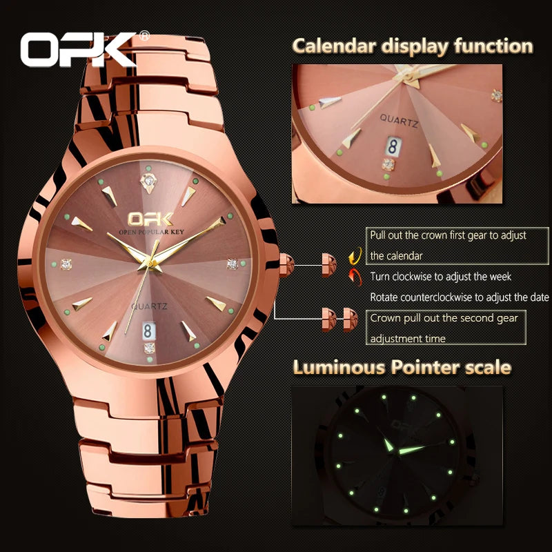 OPK Couple Watches For Lovers Rhombus Mirror Diamond Calendar Stainless steel Waterproof Wristwatch for Couple Reloj de pareja mbzr