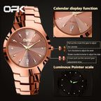 OPK Couple Watches For Lovers Rhombus Mirror Diamond Calendar Stainless steel Waterproof Wristwatch for Couple Reloj de pareja mbzr