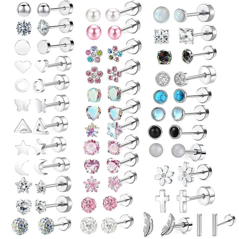 Stainless Steel Heart and Crescent Moon Stud Earrings for Women