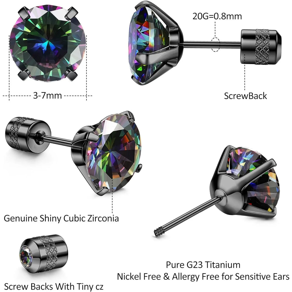 G23 Titanium Screw Back 20G 5A Cubic Zirconia Earrings Studs for Women Men Double Side Earrings Piercing Sleeper Studs Jewelry
