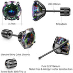 G23 Titanium Screw Back 20G 5A Cubic Zirconia Earrings Studs for Women Men Double Side Earrings Piercing Sleeper Studs Jewelry