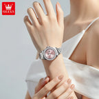 OLEVS 9945 Luxury Women Original Quartz Movement Watch Diamond Scale Stainless Steel Bracelet Luminous Function 30M Waterproof Watch mbzr