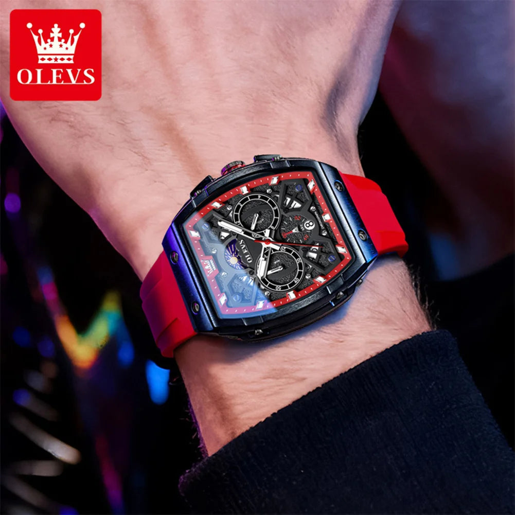 OLEVS 2942 Fashion Quartz Movement Men Watch Moon Phase Dial Night Light Function 30m Waterproof Sport Style Single Calendar Window Watch mbzr