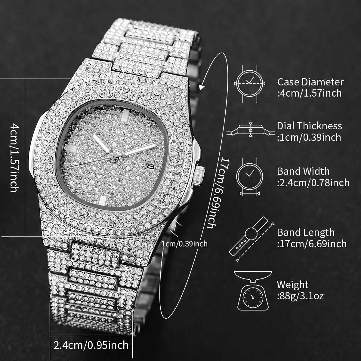 Luxury Full Diamond Men's Stainless Steel Watches Male Sports Quartz Wristwatch with Calendar mbzr