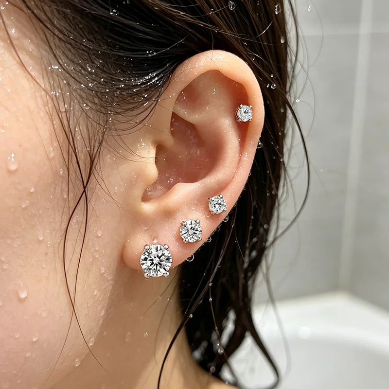 6pairs/set  Mixed Size 3‑8MM Cubic Zirconia Stud Earrings Set 316L Stainless Steel Hypoallergenic Waterproof Earring Gift for Sensitive Ears