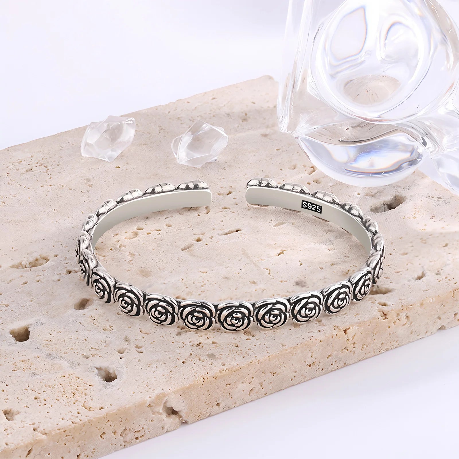 925 Sterling Silver Bracelet Rose Flower Linked Vintage Punk Adjustable Chain For Woman Girl Jewelry Gift Dropship Wholesale