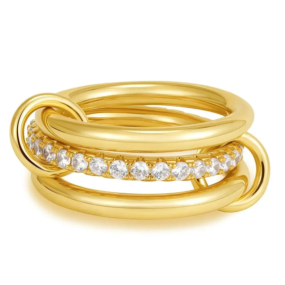 316 Stainless Steel PVD Mixed Metals Multi Layered Finger Rings Shiny CZ Zircon Stackable Ring Set Non Tarnish Dainty Jewelry