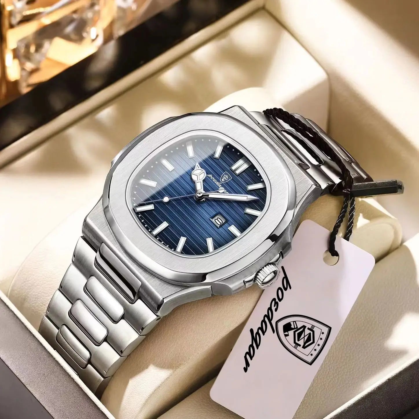 POEDAGAR Luxury Square Men’s Quartz Wristwatch Waterproof Luminous Date Stainless Steel Man Clock Business Sports Watches For Men Casual Male Reloj mbzr