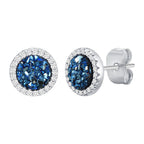 Vnox Black Crystal Round Circle Earrings for Men, Full Blue CZ Stone Ring Stud Earrings, Gothic Simple Piercing Ear Jewelry