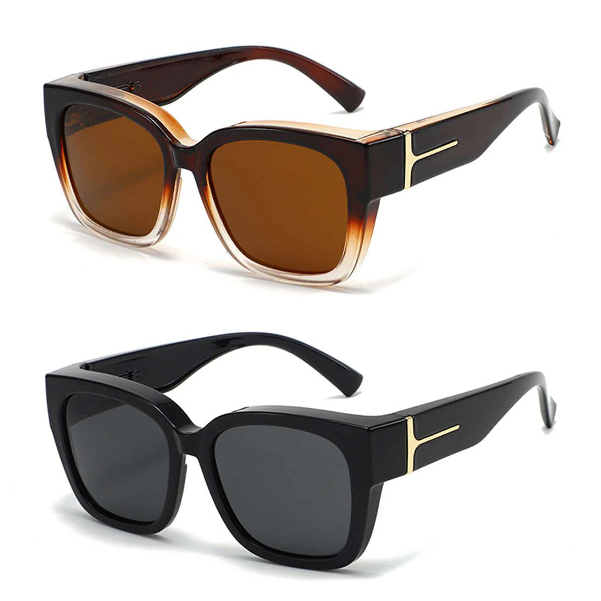 2PC Lightweight Oversized Over Glasses Sunglasses for Women Men Square Fit Over Polarized Sun Glasses UV400 T04